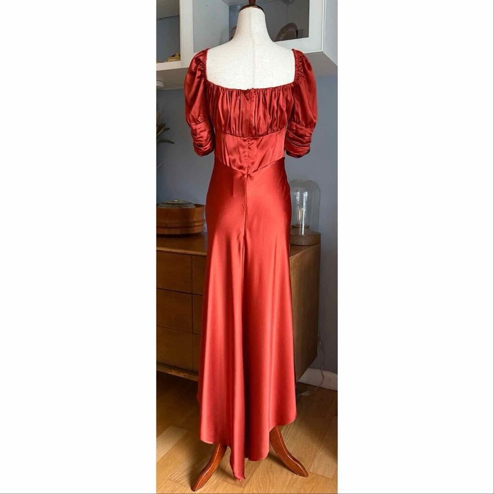 Alexis Noerene Ruched Stretch-Silk Maxi Dress Auburn Size M - Picture 4 of 12